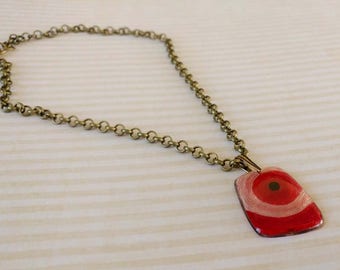 Beauty Gift Red Yarn in Resin Pendant on Antiqued Gold Plated Brass Chain