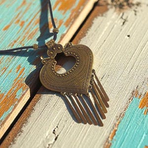 Large Antiqued Gold Plated Bronze Gold-Plated Brass, Tribal Statement Bib Necklace with Waxed Black Cotton Cord Ethnic Necklace