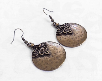 Antique Bronze Plated Earrings, Bohemian Ethnic Tribal Style