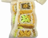Crochet Headband, Boho Knit Hairband in Ivory White, Florescent Bright Yellow, Mustard & Brown Wool