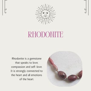 Pink Rhodonite Gemstone Necklace, Thai Silver, Waxed Cotton Cord image 6
