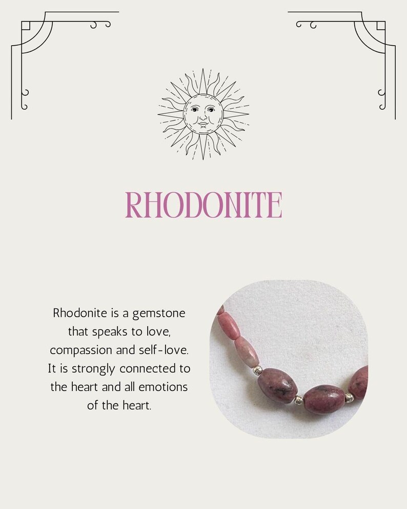 Pink Rhodonite Gemstone Necklace, Thai Silver, Waxed Cotton Cord image 6