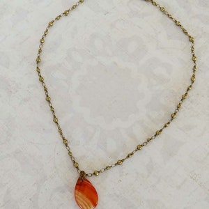 Banded Teardrop Red Agate Gemstone Necklace on Antiqued Gold-Plated Brass Ball Link Chain image 5