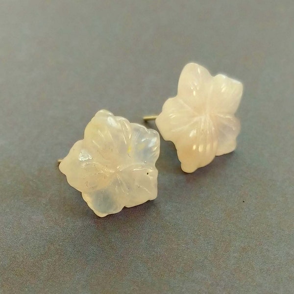 Simple Sterling Silver Post Earrings With Pale Pink Rose image 1