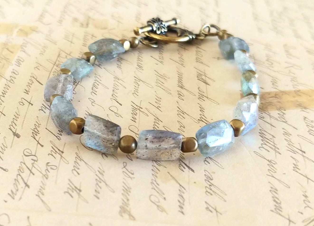 Gray Faceted Rectangle Labradorite Gemstone Bracelet With Antiqued Gold  Plated Brass Beads and Toggle Clasp Gray Iridescent Stone Bracelet - Etsy