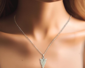 Simple Arrowhead Necklace: Antique Silver Plated Brass Delicate Pendant