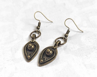 Brass Bohemian Earrings Teardrop Simple Ethnic Antiqued Gold Plated Brass Earrings, Brass, Bronze Antique Brass