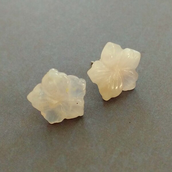 Simple Sterling Silver Post Earrings With Pale Pink Rose image 2