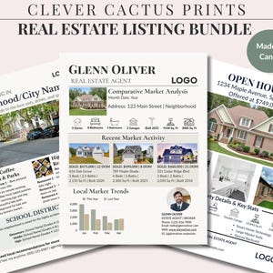 Real Estate Listing Bundle | Agent Marketing Kit Canva | CMA, Open House, Area Guide
