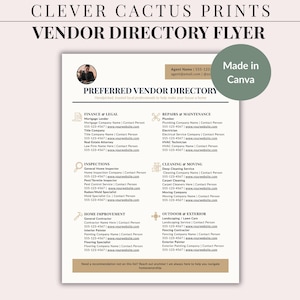 Directorio de proveedores inmobiliarios recomendados: Lista de contratistas locales y guía para propietarios (plantilla Canva).