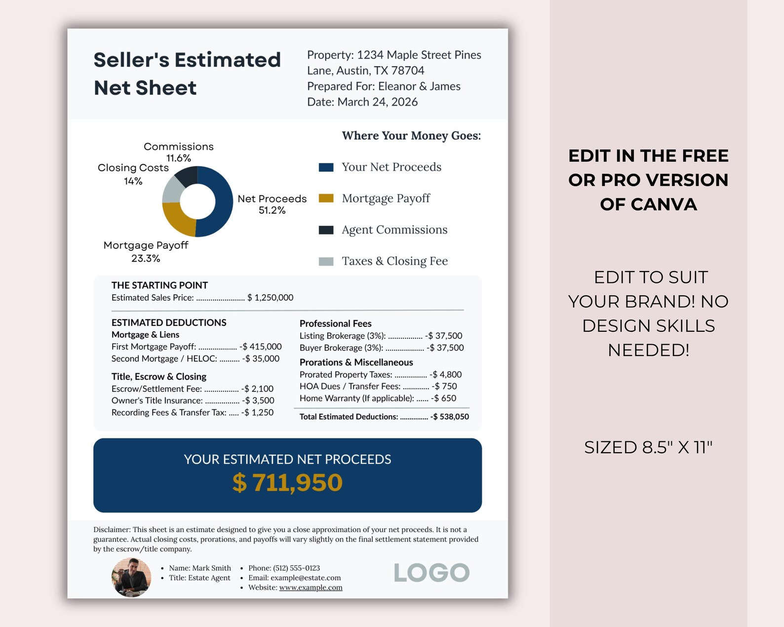 Real Estate Seller Net Sheet | Canva Template for Agents | Listing ...