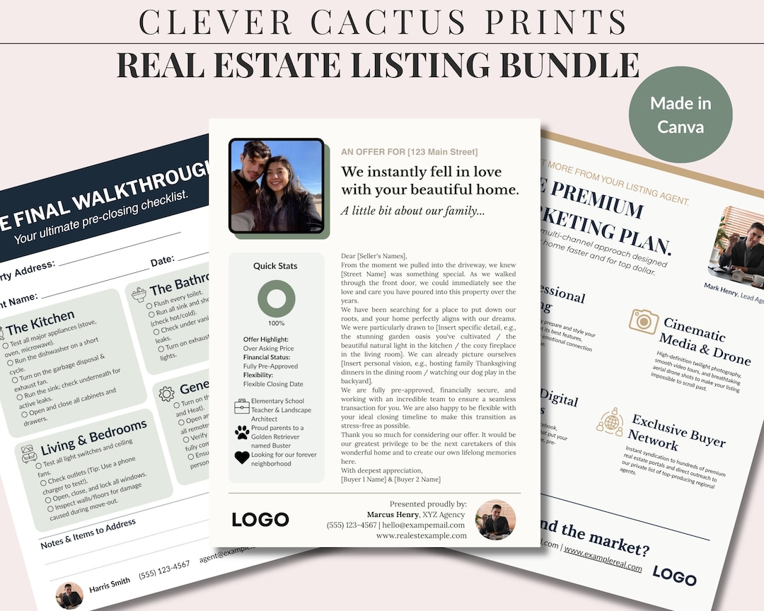 Real Estate Agent Bundle: Canva Listing Templates & Checklists - Etsy