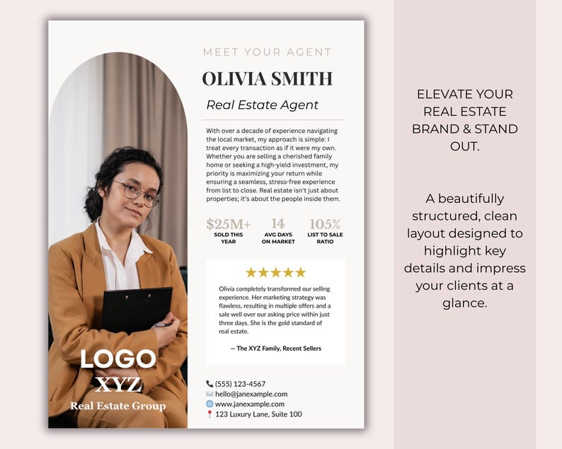 Luxury Real Estate Bio Template, Meet Your Agent Flyer, Pre-listing ...