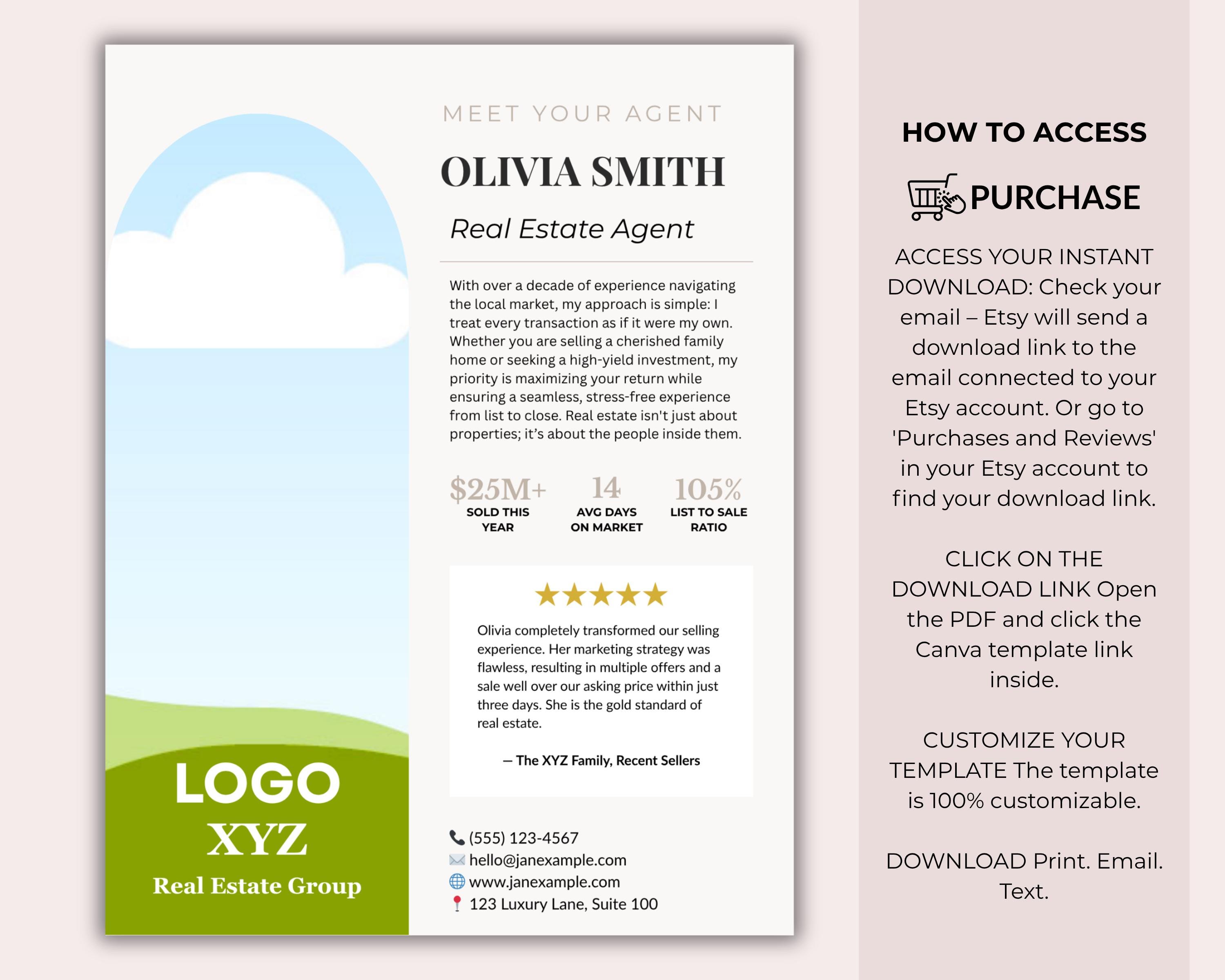 Luxury Real Estate Bio Template, Meet Your Agent Flyer, Pre-listing ...