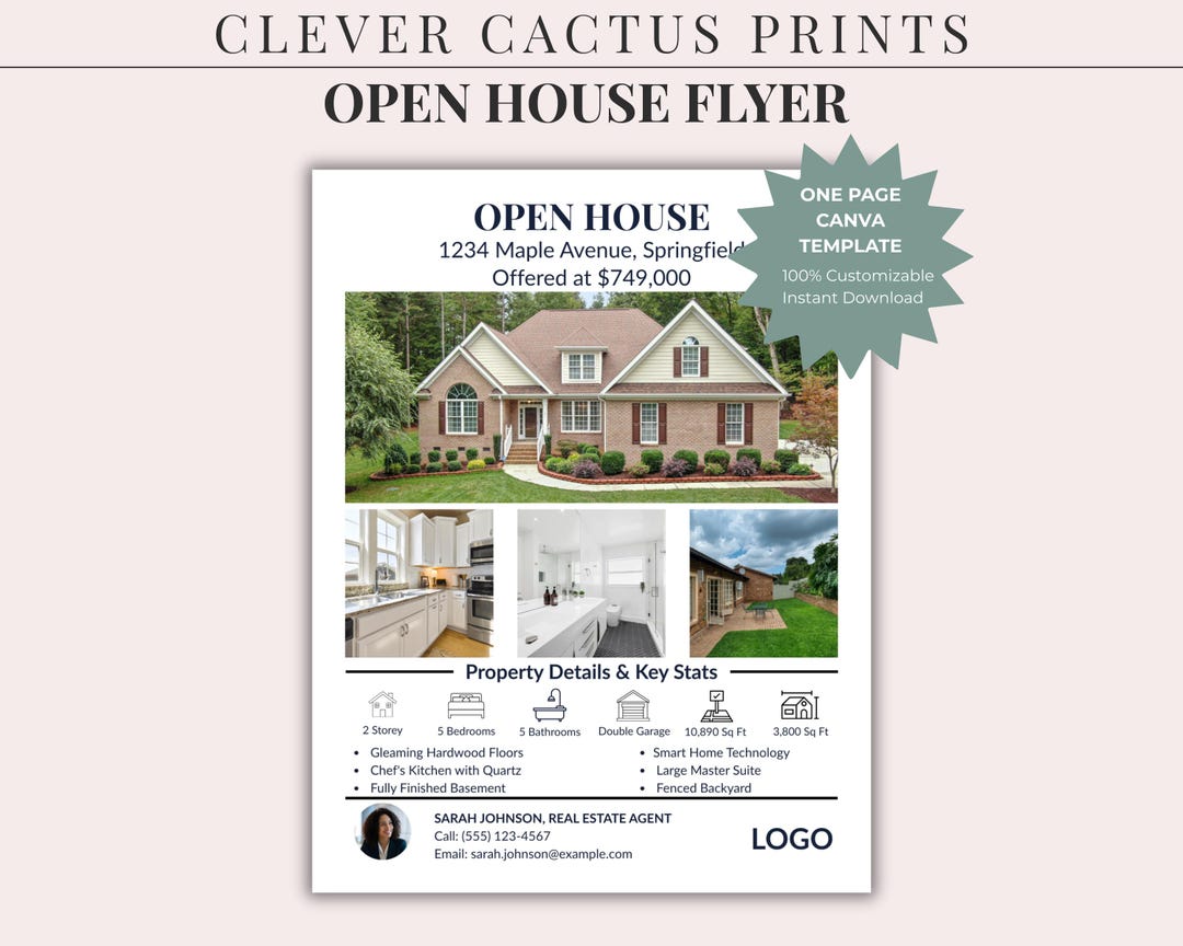 Real Estate Feature Sheet, Open House Flyer Canva Template, Agent ...