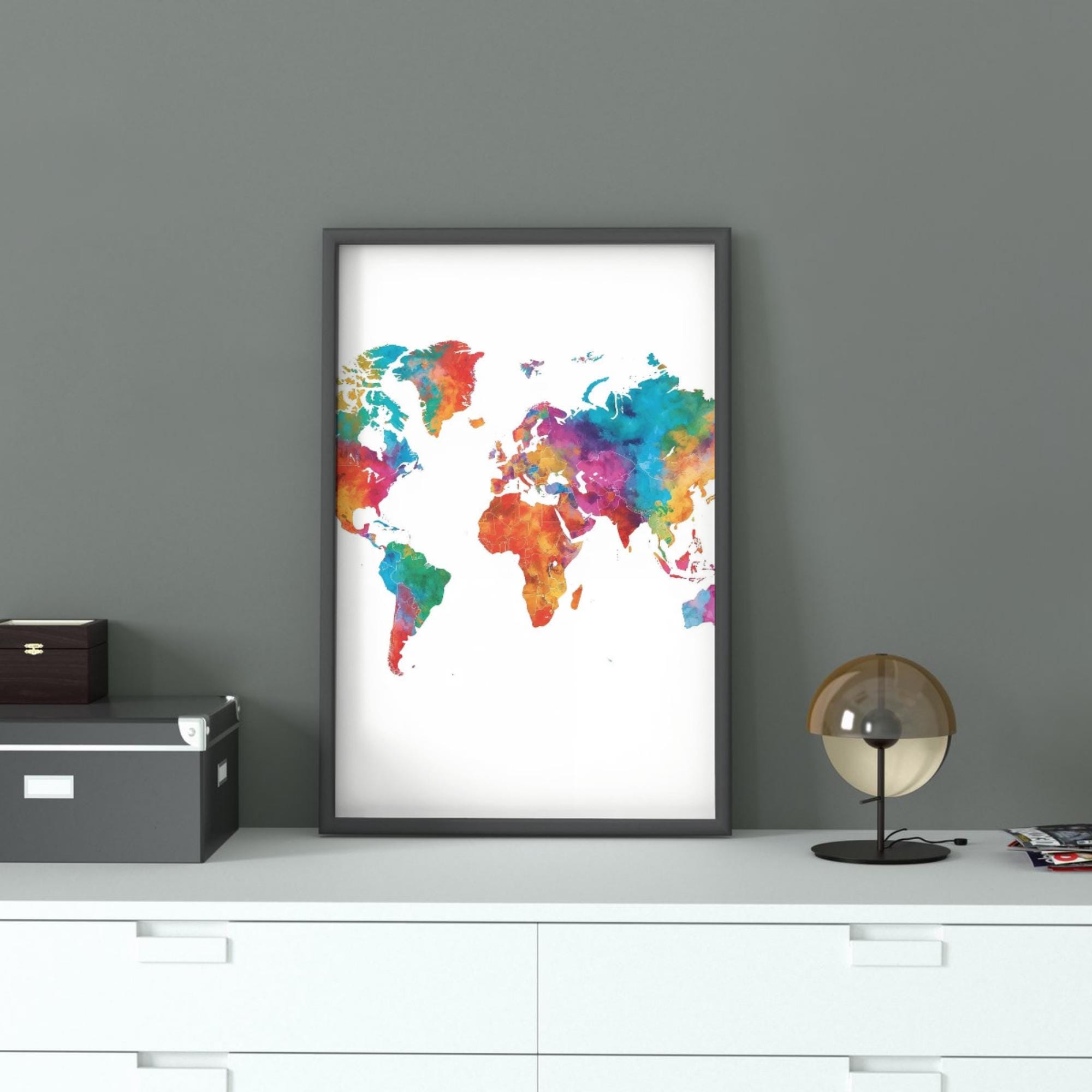 Watercolor World Maps Clip Art: Earth Map JPG Images (digital Download ...