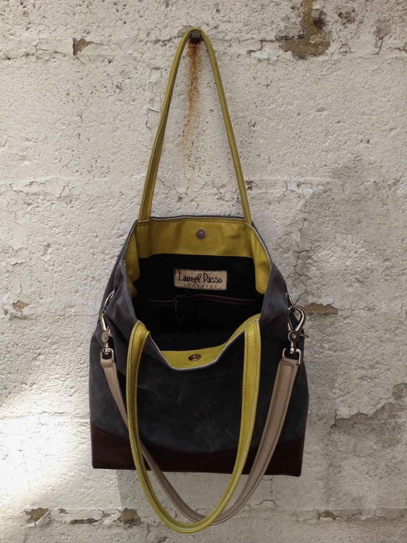 Charcoal Grey Waxed Canvas and Leather Tote Bag utility bag Etsy
