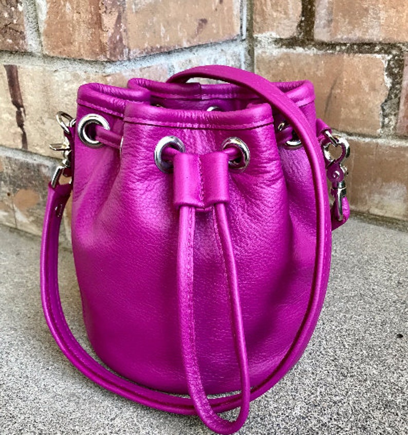 Leather Mini Bucket Bag cinched bucket bag handbag crossbody Etsy