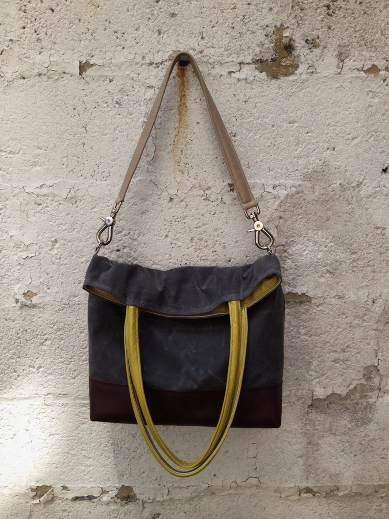 Charcoal Grey Waxed Canvas and Leather Tote Bag utility bag Etsy