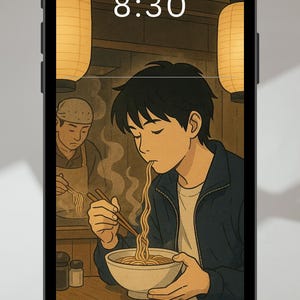 Anime iPhone Wallpaper: Japanese Ramen Shop Art (Digital Download