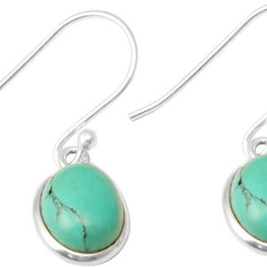 Natural Turquoise Earrings 925 strealing silver oval shaped earrings Minimalist Dangle earrings Gift For Her