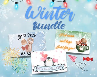 Winter Kids Lunch Notes Bundle | Printable Encouragement Cards (Digital Download)