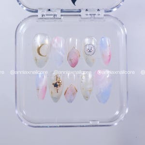 Worldwide Handsome Jin Inspired Press-On Nails | BTS Jin RJ BT21 Nail Art | Celestial Kpop Nails Handmade | Soft Aesthetic Press Ons