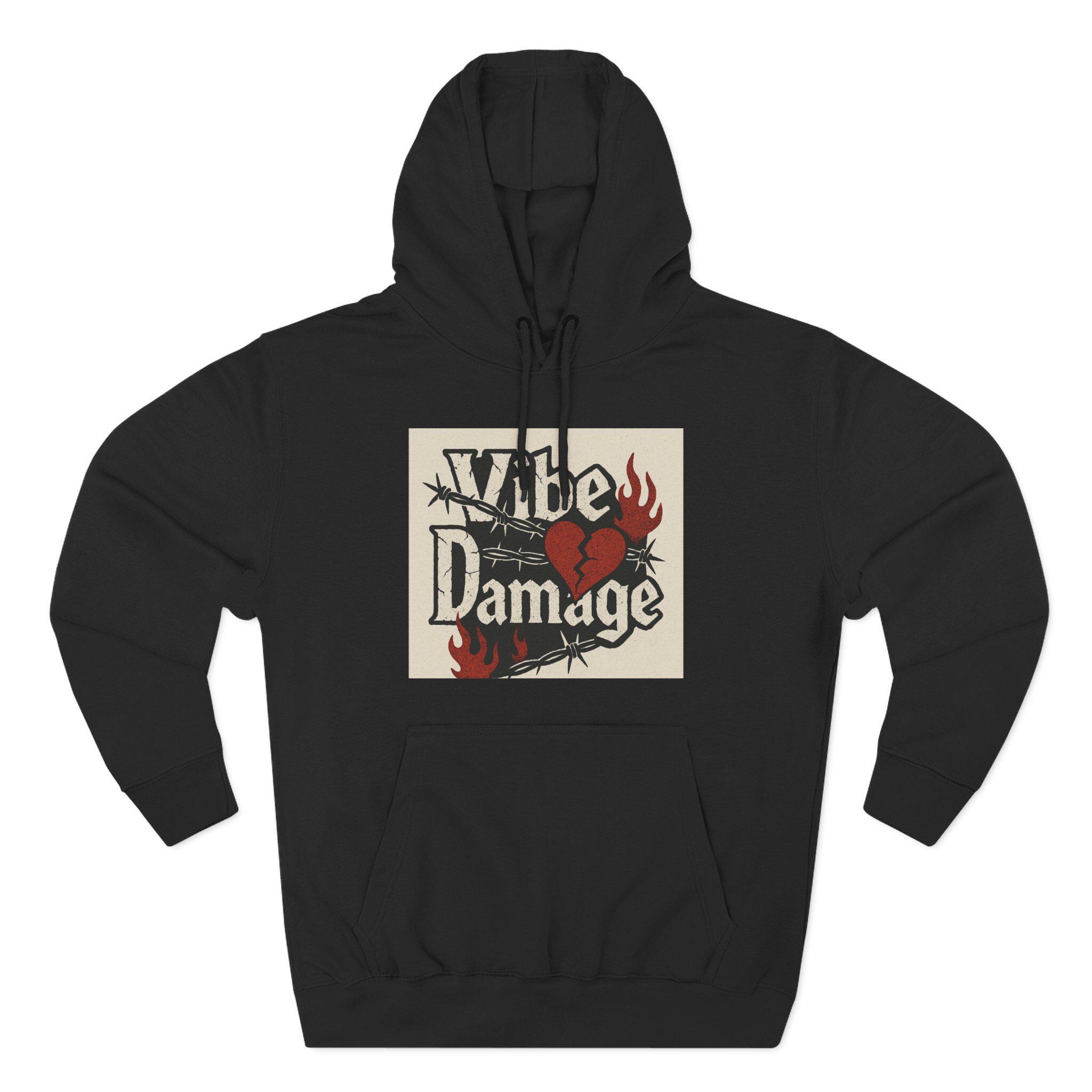 Vibe Damage Fleece Hoodie, Cozy Streetwear, Unique Gift, Trendy Hoodie, Casual Wear, Everyday Style, Fall Layering
