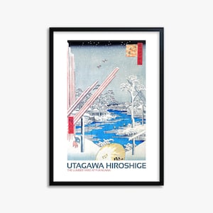 Utagawa Hiroshige: The Lumber Yard at Fukagawa - Japanischer Wand-Kunstdruck im Galeriestil - Japanisches Poster für die Dekoration von Japandi Art