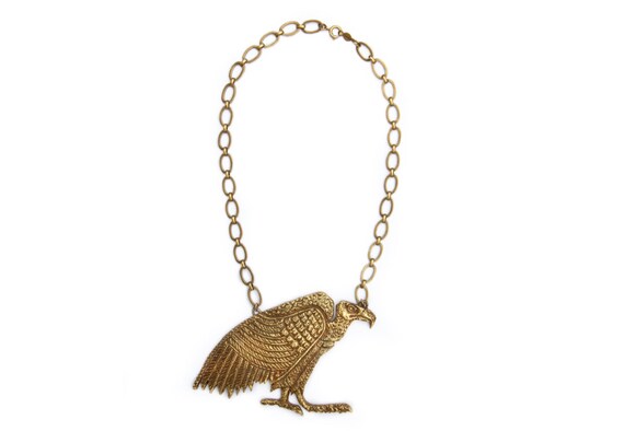 Items similar to 1970s Bronze Vulture Necklace on Etsy