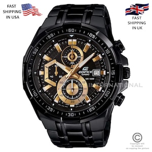 Casio Edifice 539SG Watch, Men&#39;s Chronograph Watch, Stainless Steel & Full Black Watch, Water Resistant, Luxury ,Authentic Casio Timepiece