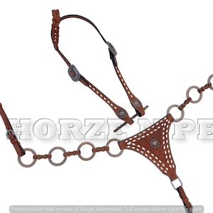 Western leather headstall and breast collar tack set for horse riding