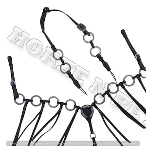 Metal Ring Western leather headstall breast collar tack set with fringes  for horse riding