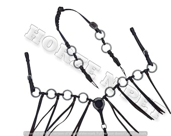 Metal Ring Western leather headstall breast collar tack set with fringes  for horse riding