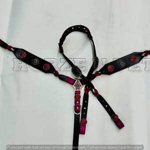 Hot Pink Western Leather Headstall Breastcollar Twisted Knot Tack set for Horse Riding