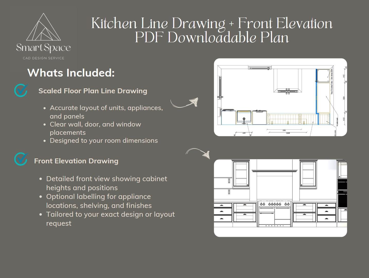 Kitchen Line Drawing + Front Elevation | PDF Downloadable Plan - Etsy
