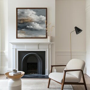 ABSTRACT No. 7. An abstract textured cloudscape canvas painting. The artwork features a blend of gray, white, and brown hues, creating a textured effect. A great compliment to any room featuring boho, japandi, wabi sabi or mid century modern styles. More timeless wall art available at gallerymwandf.etsy.com