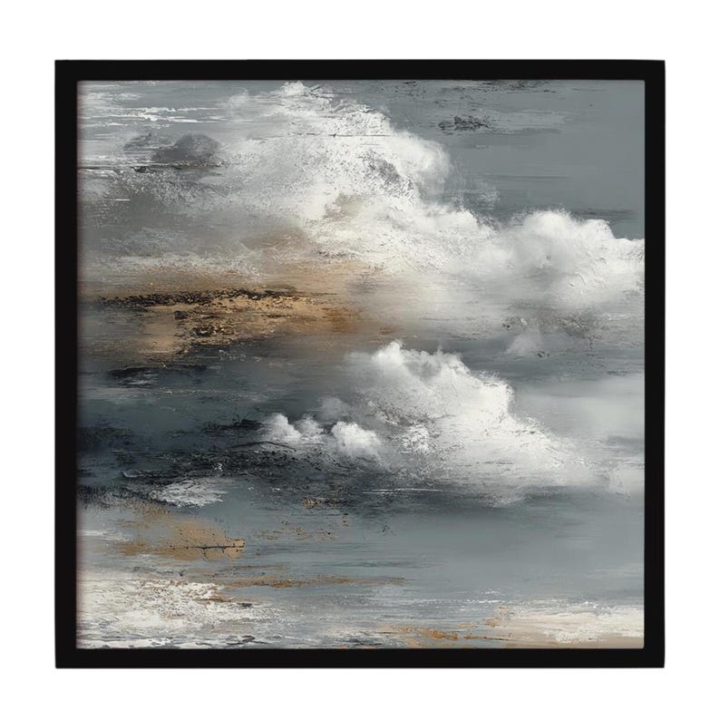 ABSTRACT No. 7. An abstract textured cloudscape canvas painting. The artwork features a blend of gray, white, and brown hues, creating a textured effect. A great compliment to any room featuring boho, japandi, wabi sabi or mid century modern styles. More timeless wall art available at gallerymwandf.etsy.com