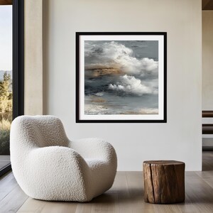 ABSTRACT No. 7. An abstract textured cloudscape canvas painting. The artwork features a blend of gray, white, and brown hues, creating a textured effect. A great compliment to any room featuring boho, japandi, wabi sabi or mid century modern styles. More timeless wall art available at gallerymwandf.etsy.com