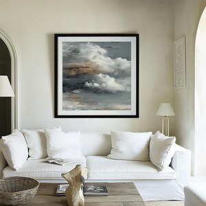 ABSTRACT No. 7. An abstract textured cloudscape canvas painting. The artwork features a blend of gray, white, and brown hues, creating a textured effect. A great compliment to any room featuring boho, japandi, wabi sabi or mid century modern styles. More timeless wall art available at gallerymwandf.etsy.com