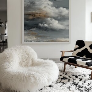 ABSTRACT No. 7. An abstract cloudscape painting in shades of steel blue, teal, white and copperThe dreamy framed canvas is a modern and elegant addition for contemporary décor. More timeless wall art available at gallerymwandf.etsy.com