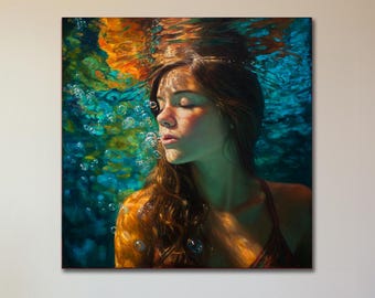 Abstraktes ursprüngliches Öl malte Wandkunst-moderne Kunst tauchende Mädchenwandkunst schwimmendes Mädchen Kunst-Wand-Dekor strukturierte Wandkunst