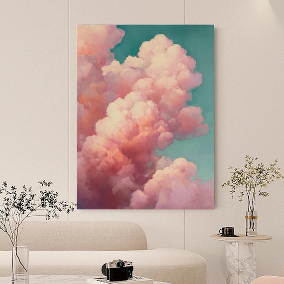 オリジナルピンクの雲の絵画キャンバスカスタムブルースカイテクスチャ