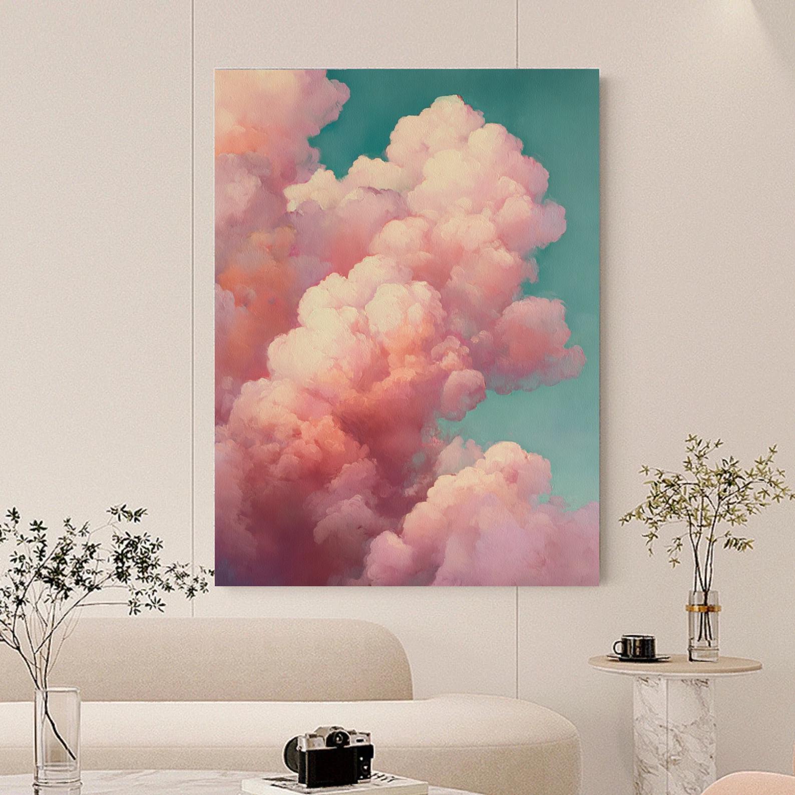 絵画　額入り オリジナルピンクの雲の絵画キャンバスカスタムブルースカイテクスチャ