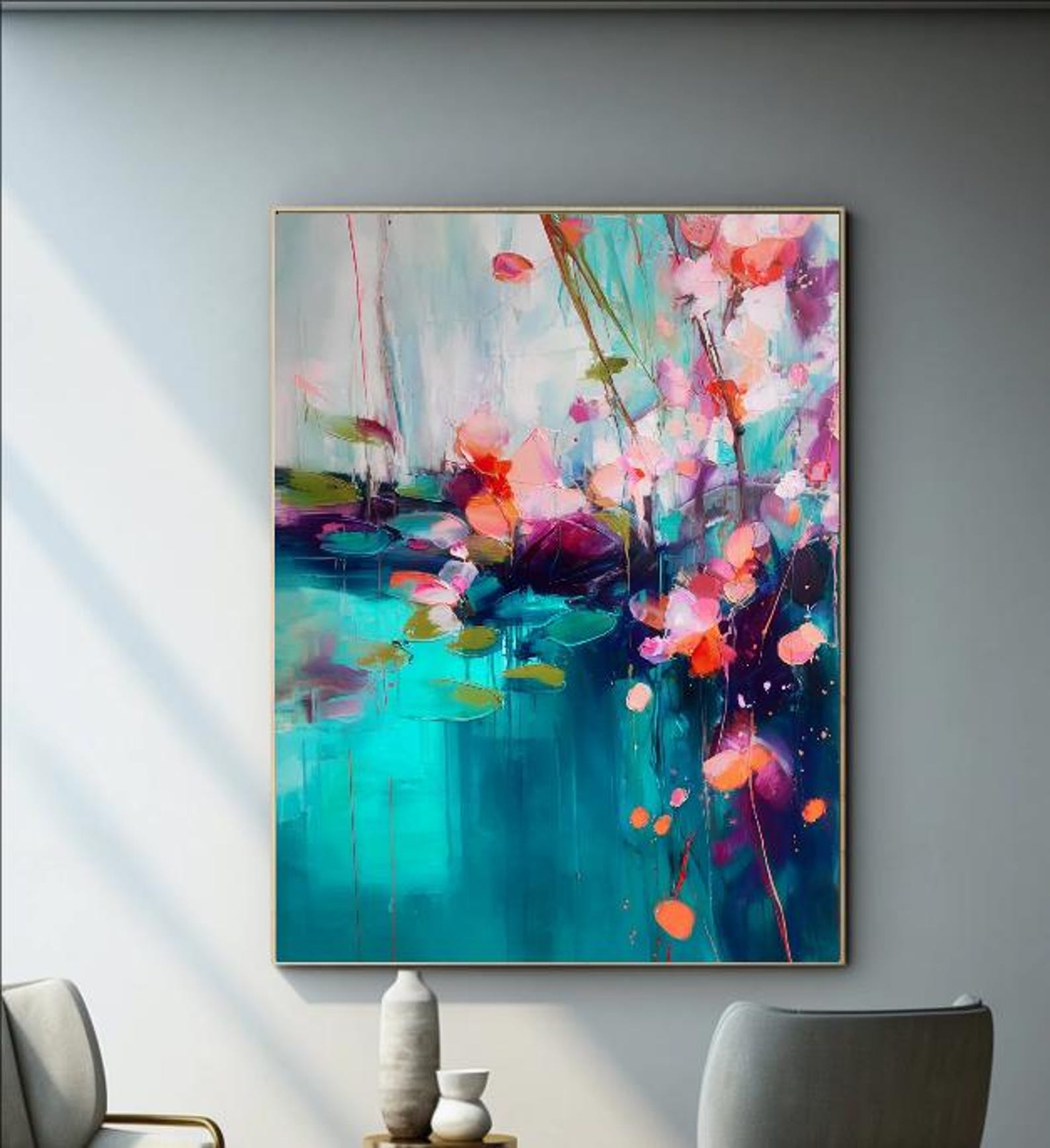 Floral Original Texture Oil Painting Blooming Colorful on Canvas ...