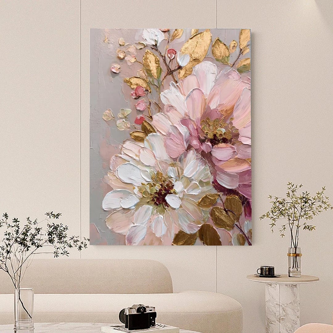 Pink Flowers Original Textured Wall Art Abstract Modern Wall Art ...