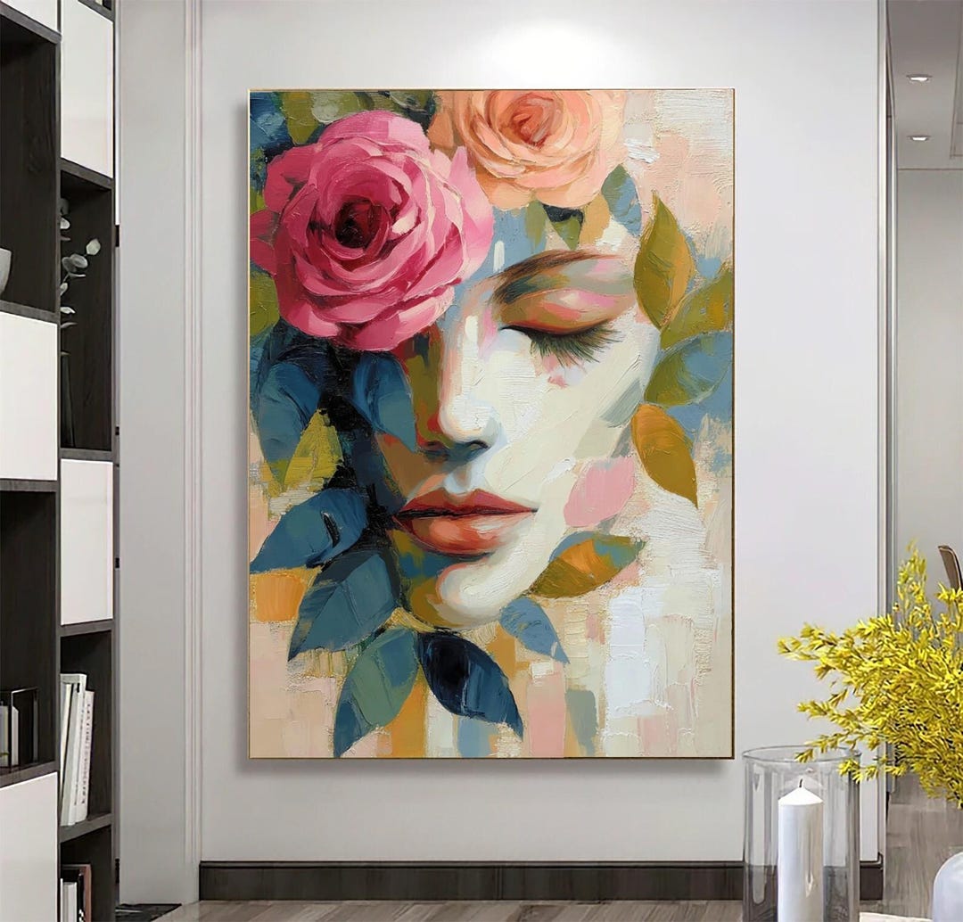 Lady Portrait With Flowers on Head Wall Art ,3D Textured Modern ...