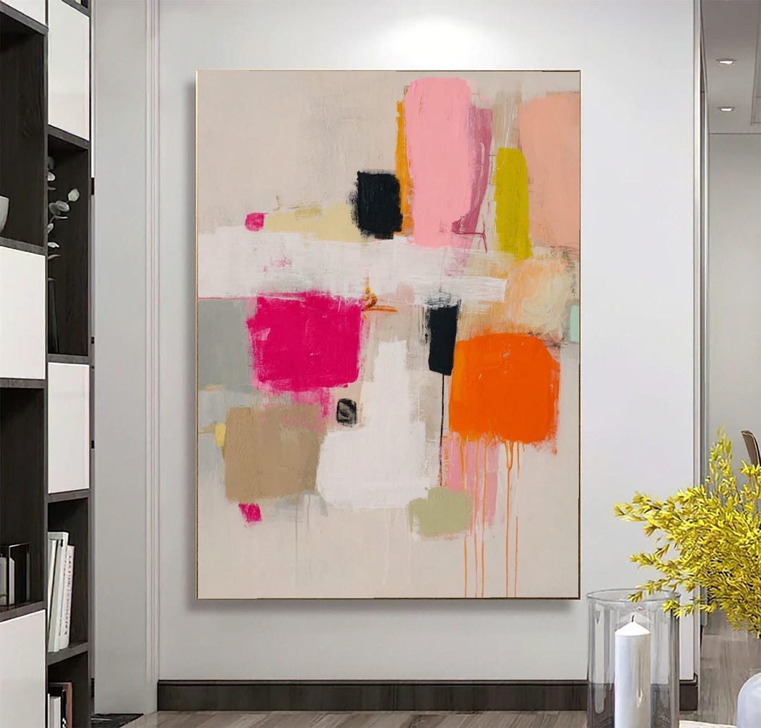 Vibrant Abstract Wabi Sabi Oil Painting Impasto Painting Blooming Pink ...