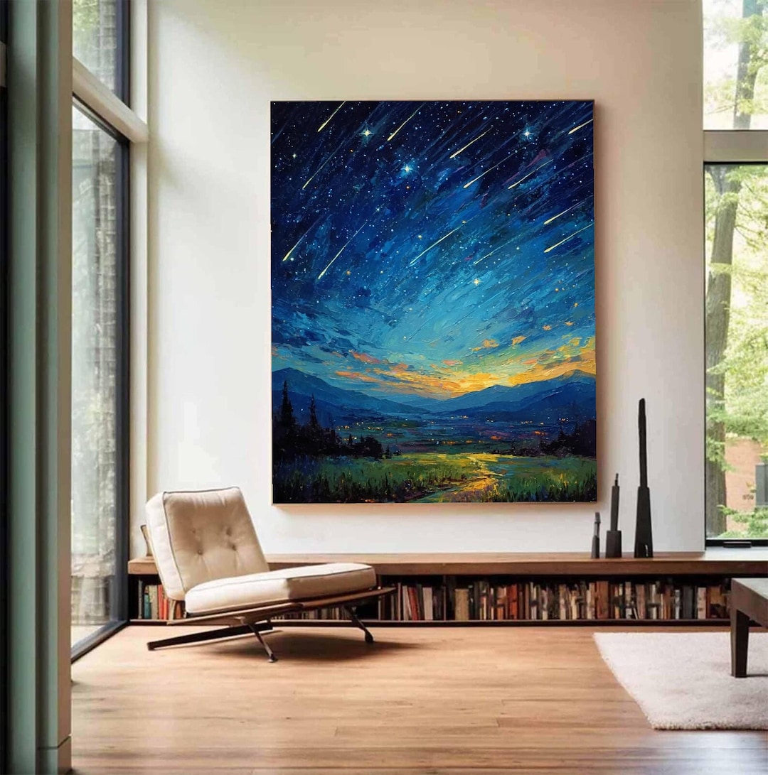 Original Abstract Night Sky Oil Painting Impasto Textured Wall Art Room ...