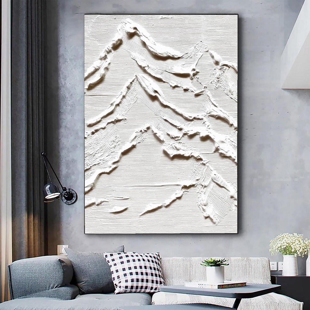 White 3D Textured Oil Painting Abstract Minimalist Wave Wall Art ...